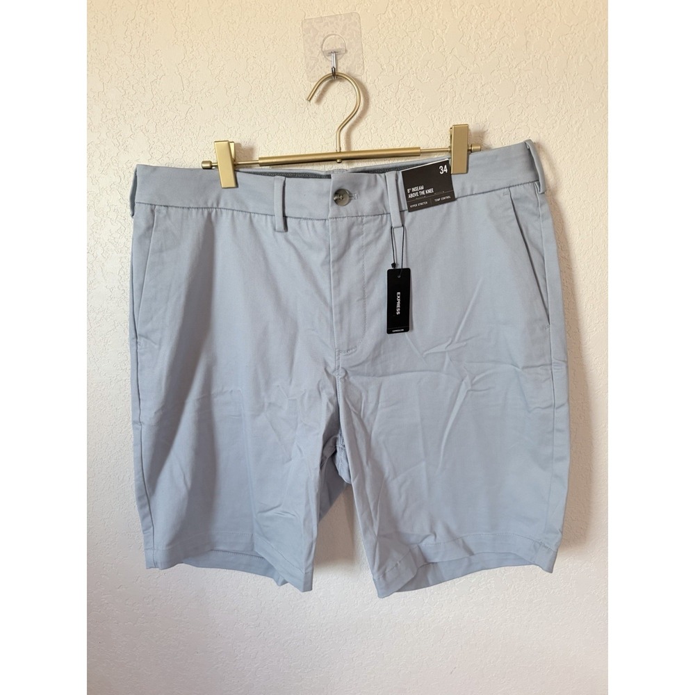 NWT$64 Express Shorts Men 34 Blue 8" Hyper Stretch Temp‎ Control Above Knee